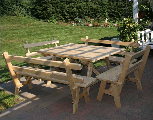 43" X 46" Treated Pine Wide Picnic Table With 4 Backed Benches