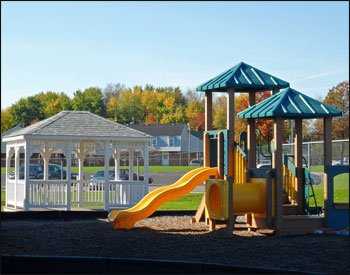 10x12 Vinyl Rectangle Gazebo shown with Gray Composite Deck No Cupola, and Pewter Asphalt Shingles