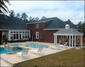 12 x 20 Vinyl Elongated Hexagon Belle Gazebo shown with Old English Pewter Asphalt Shingles and Cupola.