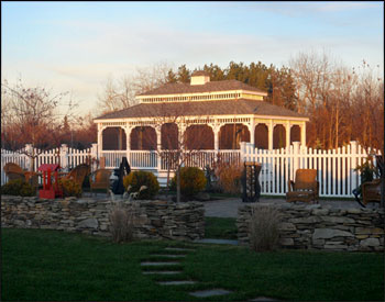 14 x 24 Vinyl Double Roof Rectangle Gazebo shown with Full Set of Screens and Screen Door, Cupola, Extra Door, and Old English Pewter Asphalt Shingles