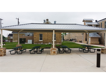 20 x 40 All Steel Rectangular Summerset Pavilion shown with Powder coated tube steel frame and charcoal metal roof. Customer supplied fans and lights. 