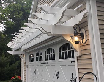 3 x 21 Vinyl Eyebrow Breeze Pergola Shown in a Closeup.