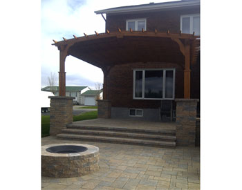 Custom 15 x 15 Red Cedar Arched Pergola shown with Cedar Stain/Sealer and Lattice Top