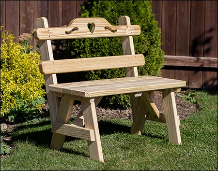 Treated Pine 40" Bench w/ Hearts