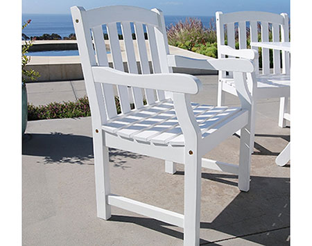 White Acacia Dining Table w/ 4 Curved Top Armchairs