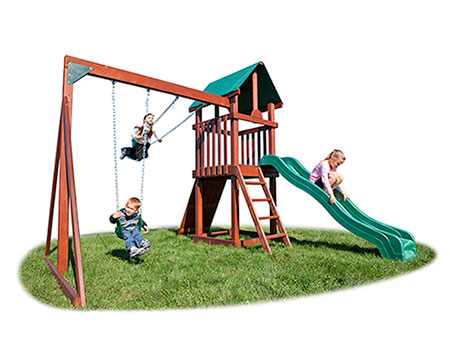 Treated Pine Hideout Swing n Slide Playset w/Rock Wall