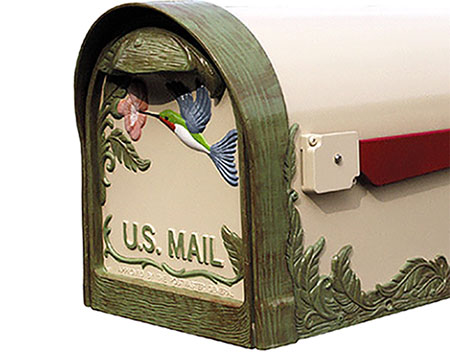 Aluminum Hummingbird Curbside Mailbox - Hand Painted Natural Finish