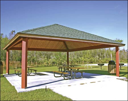 24' x 24' Steel Frame Forestview Pavilion Shown w/Asphalt Shingles, Table Not Included