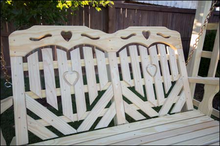 Treated Pine Heartback Porch Swing w/ Hearts & Scroll