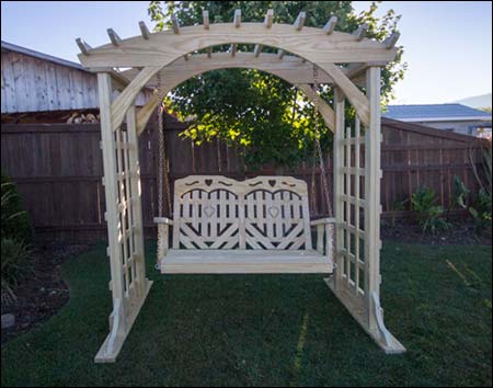 Treated Pine Heartback Porch Swing w/ Hearts & Scroll