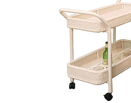 White Wicker Sands Oblong Tea Cart