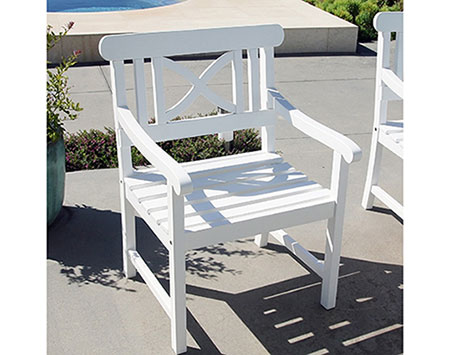 White Acacia Dining Table w/ 6 Crossback Armchairs