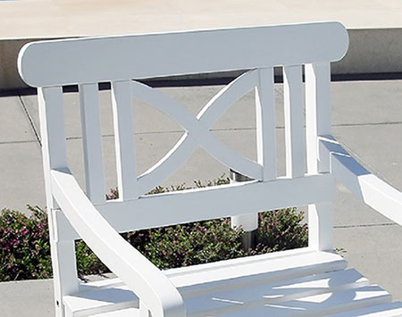 White Acacia Dining Table w/ 6 Crossback Armchairs