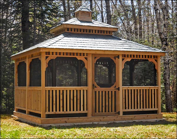 Red Cedar Double Roof Rectangle Gazebos