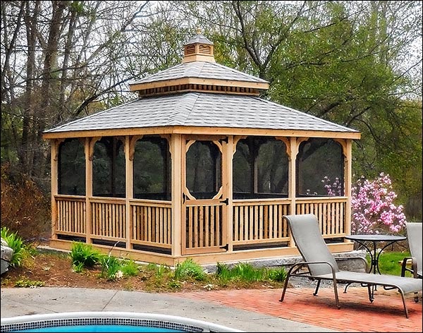 Red Cedar Double Roof Rectangle Gazebos