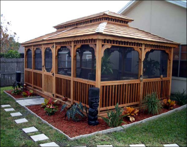 Red Cedar Double Roof Rectangle Gazebos