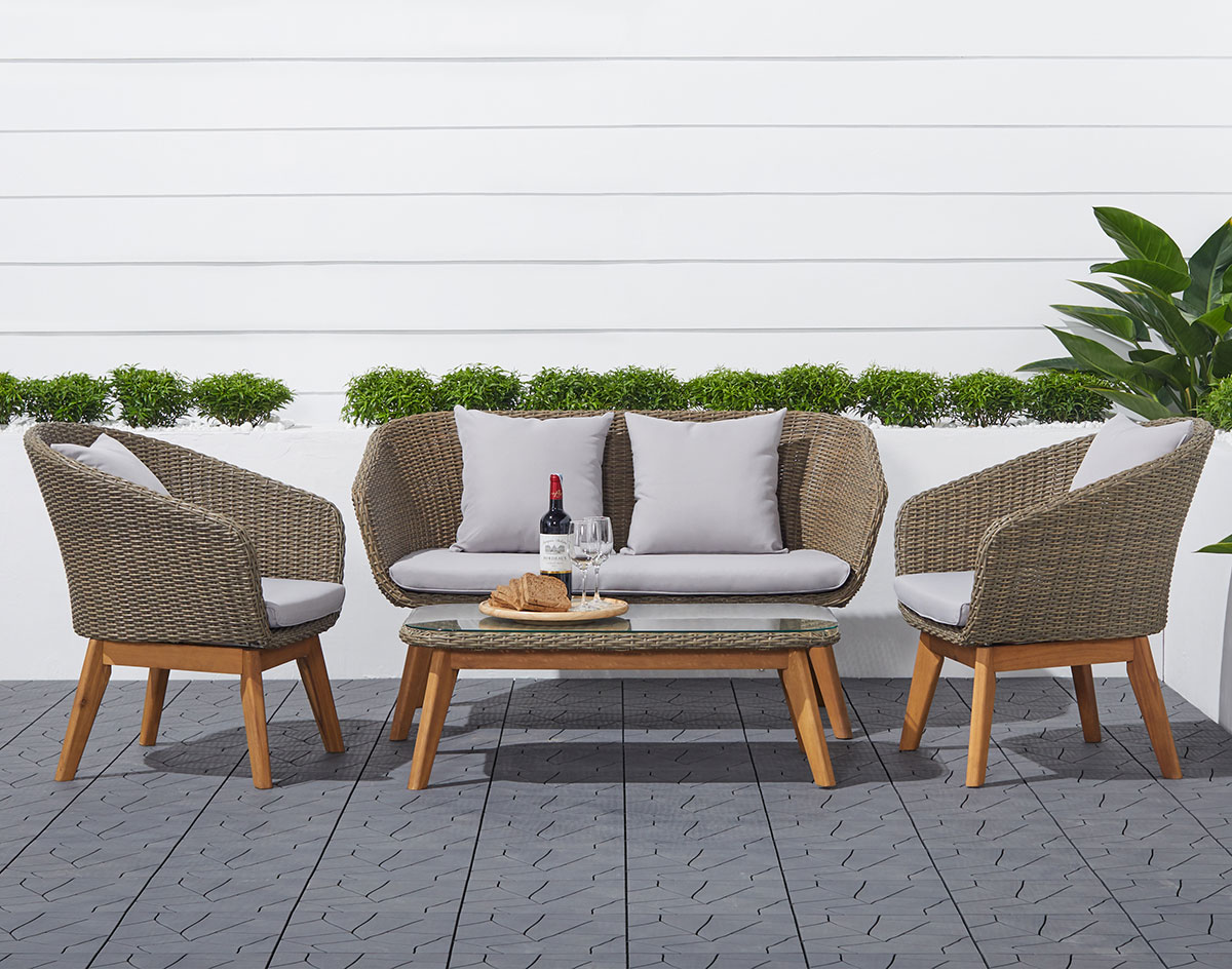 Acacia and Wicker 4-Piece Conversation Patio Set