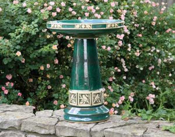 Ceramic Glazed Green Bird Bath